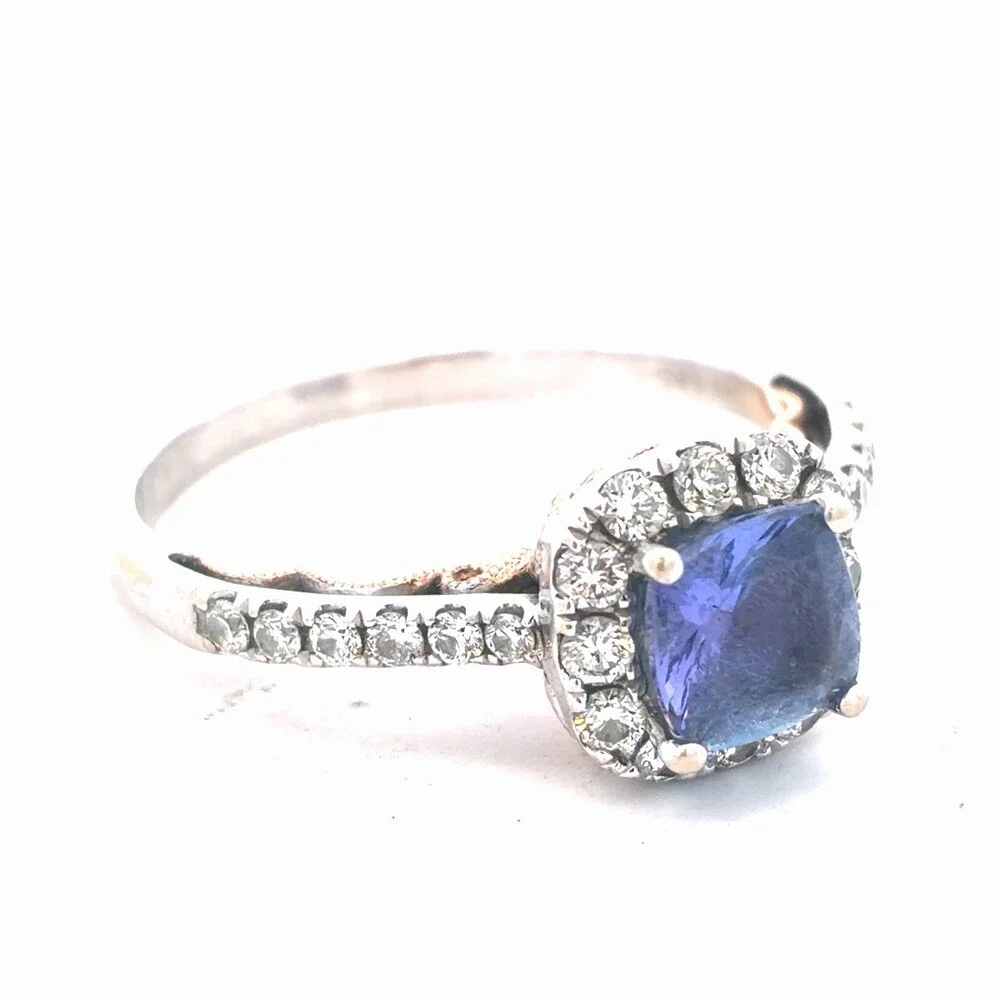 EFFY 14K White & Rose Gold Asscher Cut Tanzanite Diamond Halo Accented Ring